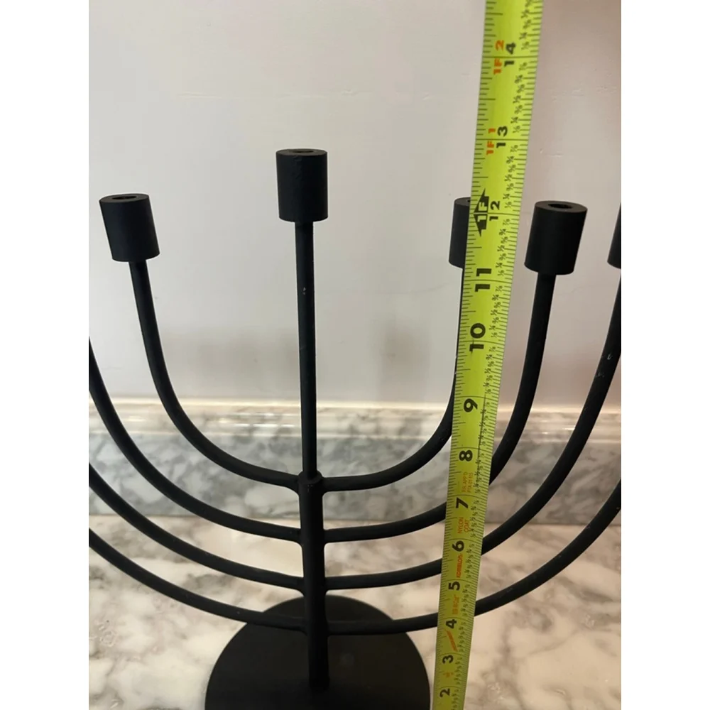 Modern Black Metal Menorah 9 Branch Matte Finish Judaica 13” Heavy